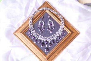 Aria Amethyst Necklace and Earring Set - Rhodium-Polished 925 Silver with Purple Cubic Zirconia