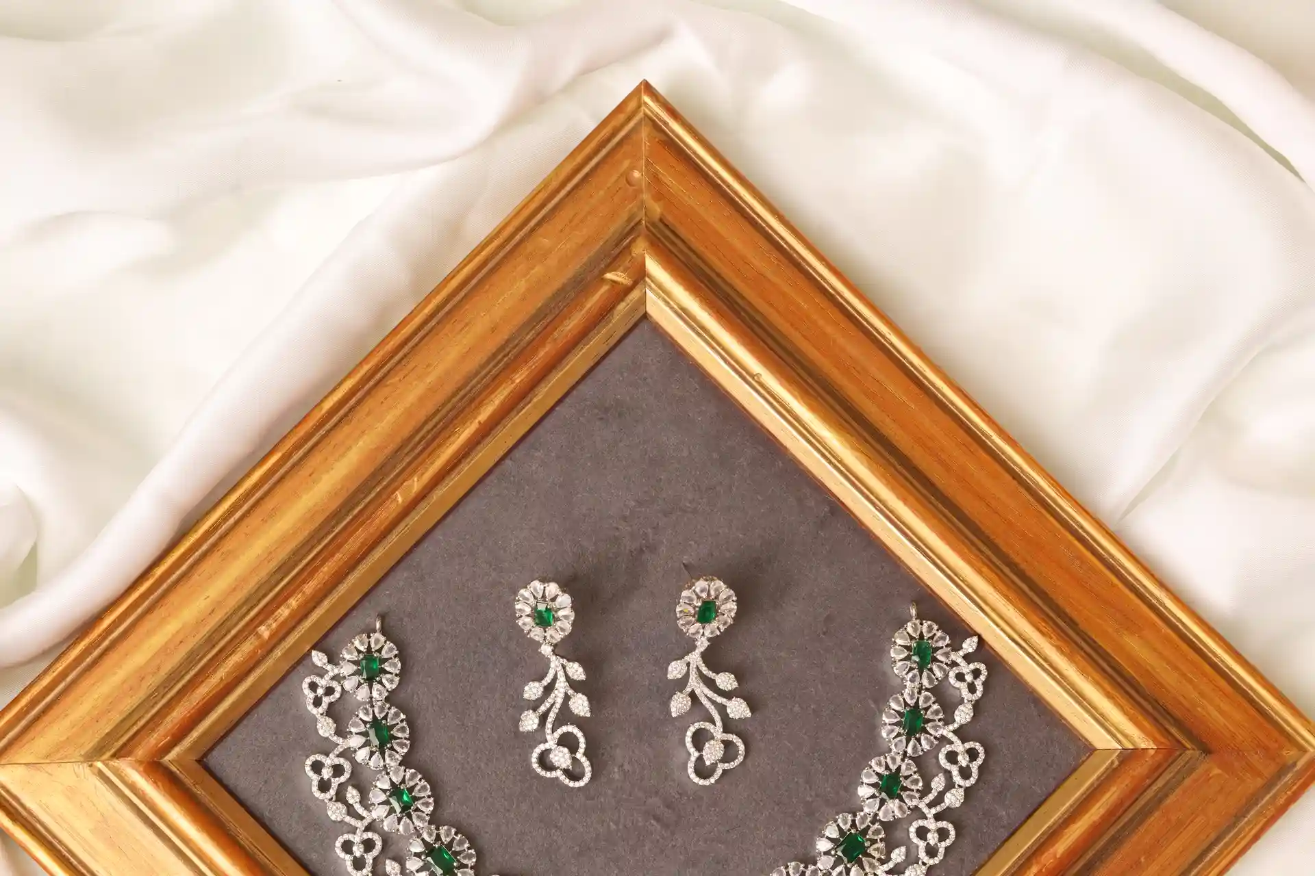 Cora Green Floral Drop Earrings with Emerald-Tone CZ and Clear CZ Floral Design by Naila J Designs