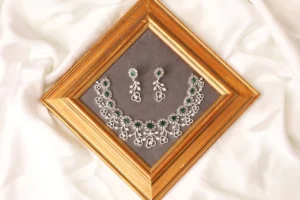 Emerald Necklace Set - Cora Green Floral, Rhodium Polished CZ Jewelry by Naila J Designs
