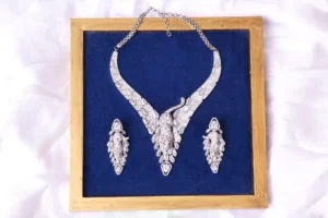 Jaguar Necklace Set - Kiva Silver CZ, Sculptural Baguette Statement Jewelry by Naila J Designs
