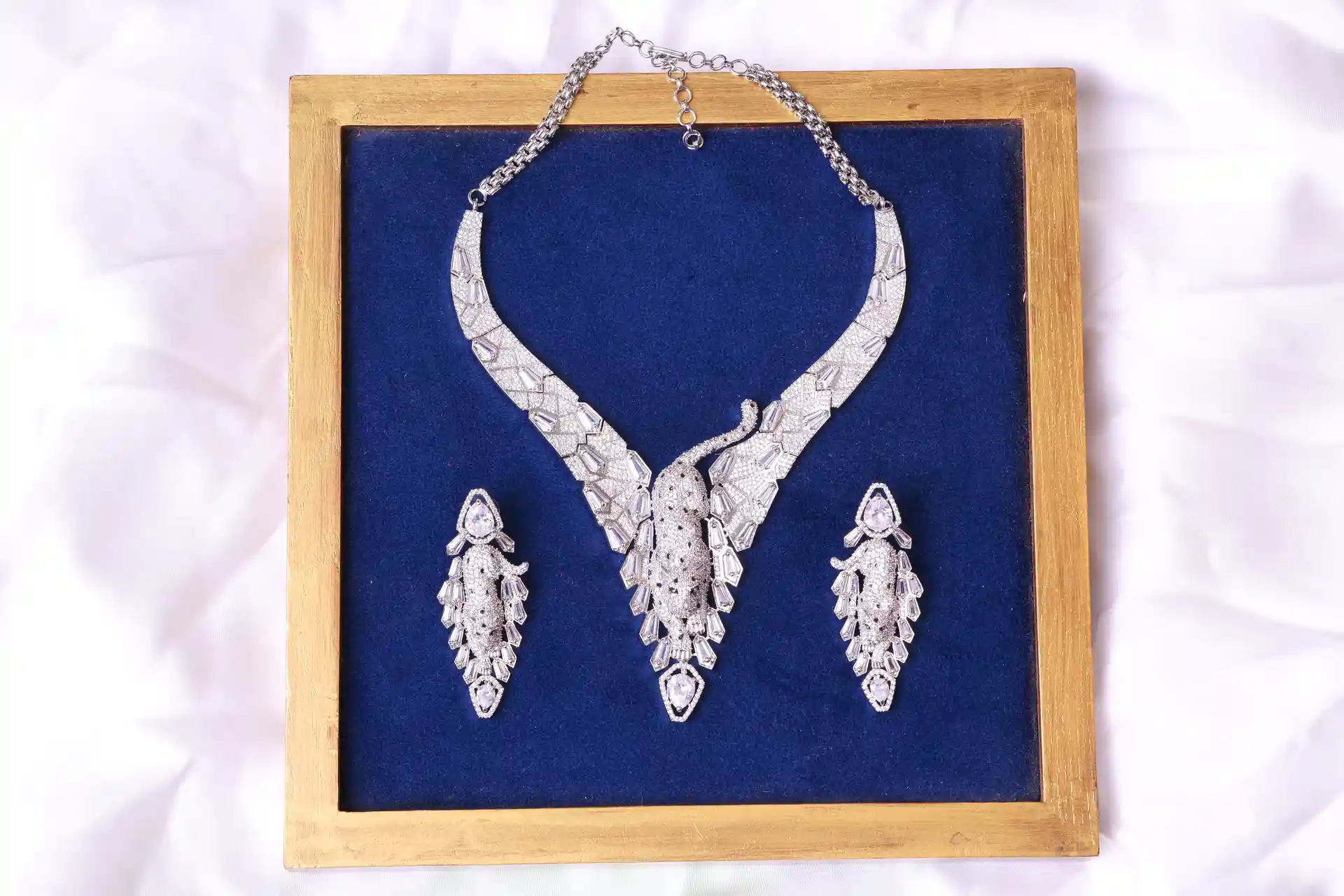 Jaguar Necklace Set - Kiva Silver CZ, Sculptural Baguette Statement Jewelry by Naila J Designs