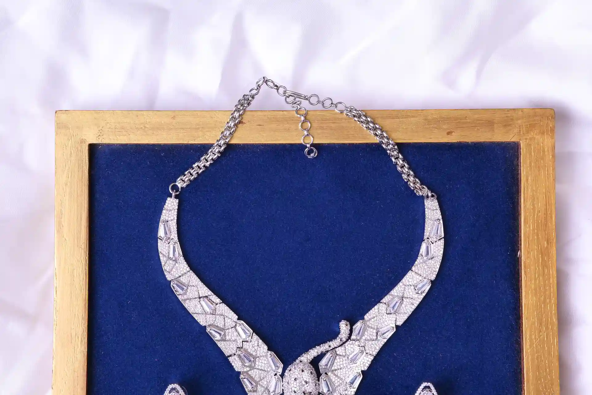 Close-up of Kiva Silver Jaguar Necklace Clasp and Adjustable Chain Extender by Naila J Designs