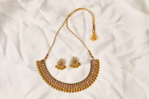 Kundan Choker Necklace - Taj Noor Multi Round, Gold-Tone with Ruby and Emerald Detailing by Naila J Designs
