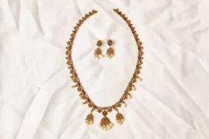 Long Kundan Necklace - Noor Mahal Mala, Gold-Tone with Pearl Drops by Naila J Designs