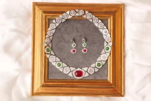 Multi Color Gemstone Necklace - Mira Ruby Red n Lilac, American Diamond Rhodium Polished by Naila J Designs