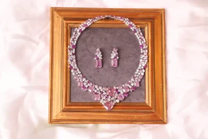 Pink Topaz Necklace Set - Sola CZ, Rhodium Polished with Synthetic Pink Topaz by Naila J Designs