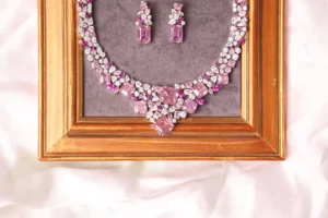 Close-up of Sola Necklace Asscher-Cut Pink Topaz Pendant with CZ Marquise Accents