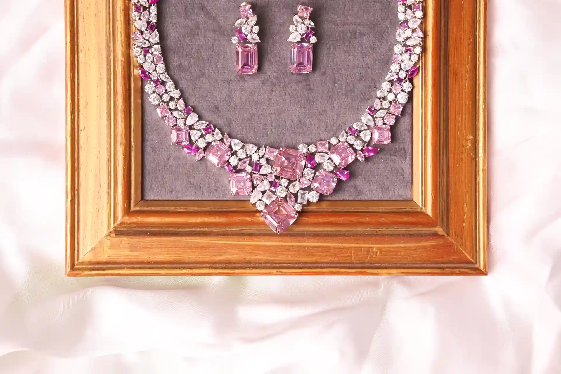 Close-up of Sola Necklace Asscher-Cut Pink Topaz Pendant with CZ Marquise Accents