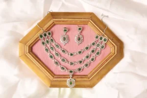 Three Layer Emerald Necklace - Zhen Green, Synthetic Emerald with CZ Detailing by Naila J Designs