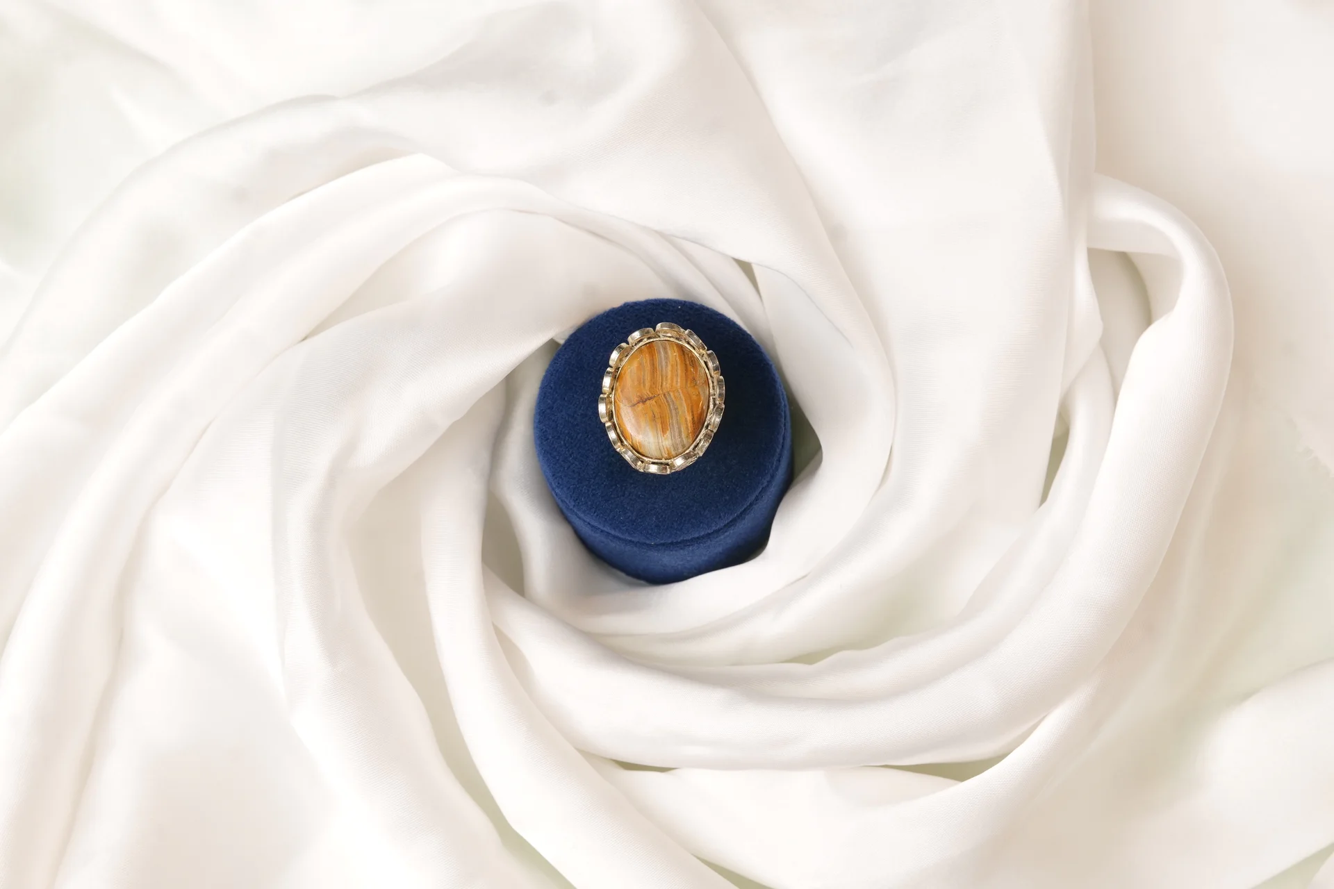 Tiger's Eye Ring - Zena, Natural Stone in Scalloped Bezel Setting by Naila J Designs